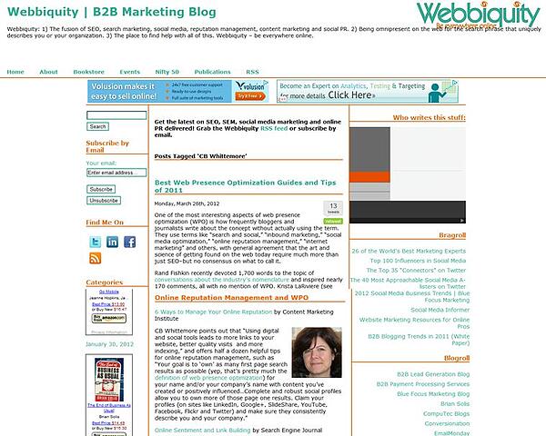 Search Engine Optimization tips, Webbiquity