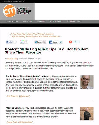 CMI Content Marketing Quick Tips
