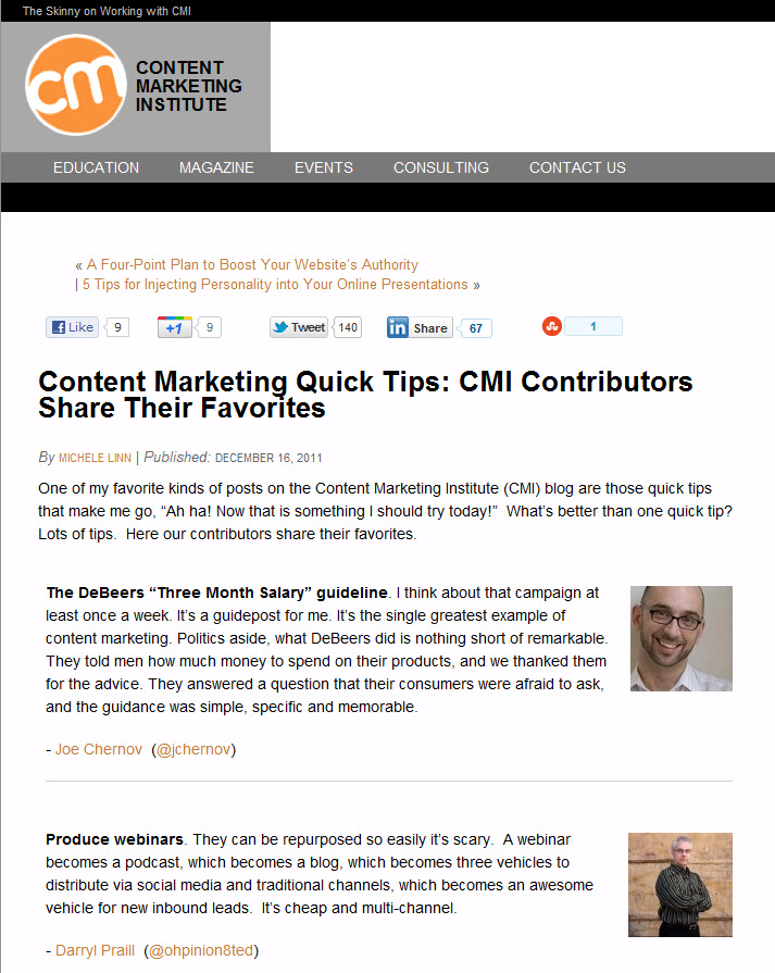 CMI Content Marketing Quick Tips