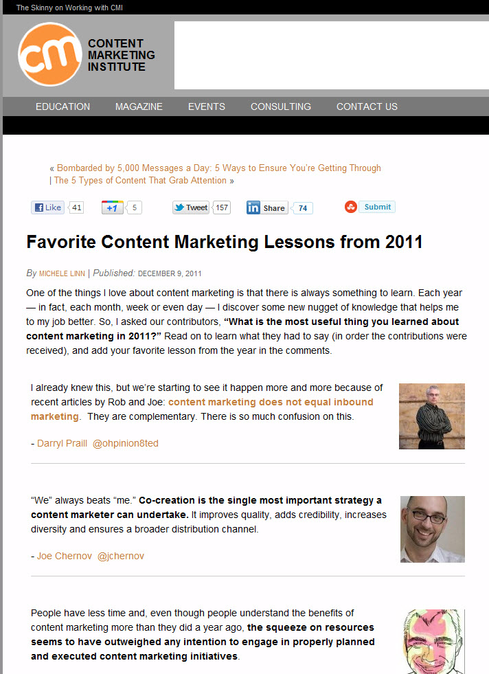 CMI favorite content marketing lessons