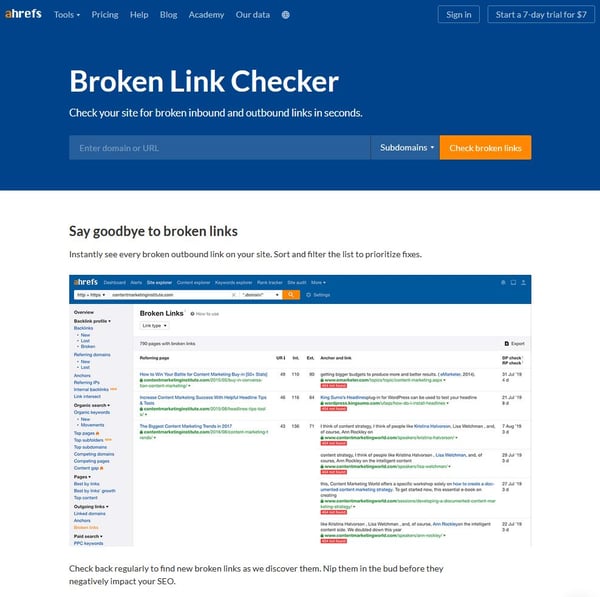 The Ahrefs Broken Link Checker