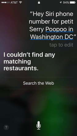 Hey Siri, Patisserie Poupon in Washington DC. Top Social Media Trend #2: Voice Search