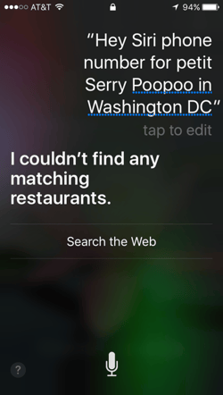 Hey Siri, Patisserie Poupon in Washington DC. Top Social Media Trend #2: Voice Search