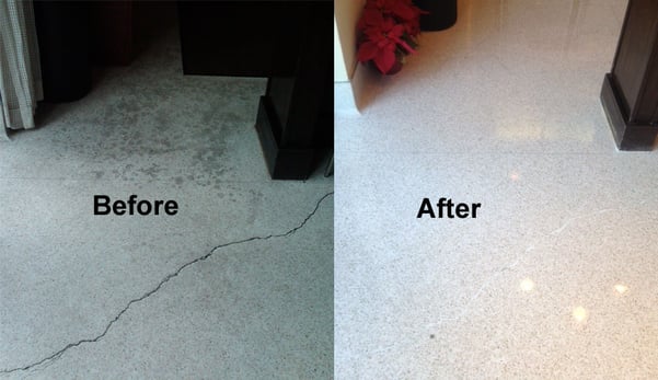 One of Jacqueline's favorite before and after photos of terrazzo floor restoration